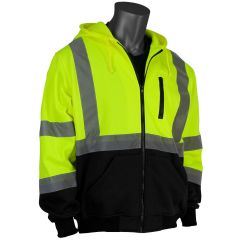 PIP ANSI Class 3 Zip Front Hoodie Black Bottom Sweatshirt - Lime Front