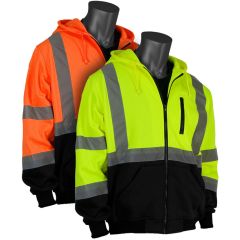 PIP ANSI Class 3 Zip Front Hoodie Black Bottom Sweatshirt - Lime and Orange