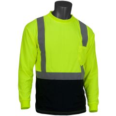 PIP 312-1350B ANSI Class 2 Long Sleeve Black Bottom T-shirt - Lime Front