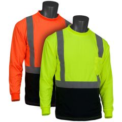 PIP 312-1350B  ANSI Class 2 Long Sleeve Black Bottom T-shirt - Lime and Orange